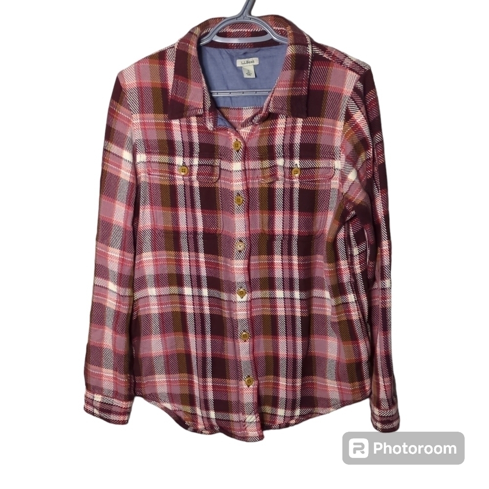 LL Bean 1912 Overshirt / Shacket‎ Purple Pink Plaid/Chambray Size Small
